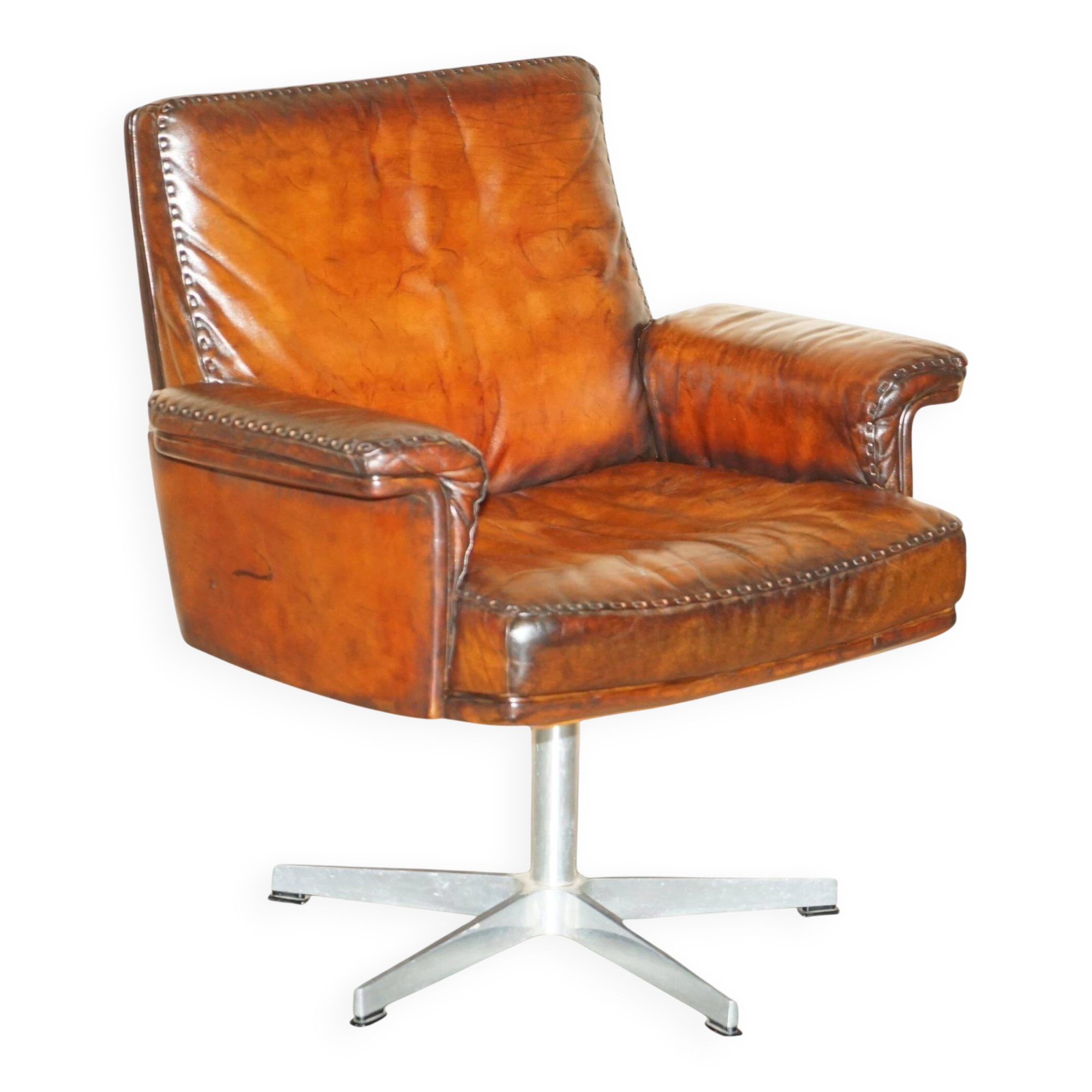 Mid Century Modern swivel office chair De Sede DS35 leather