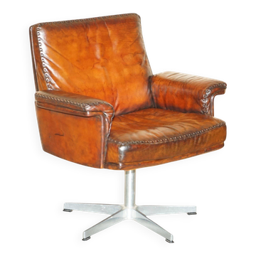 Chaise de bureau pivotante Mid Century Modern De Sede DS35 cuir