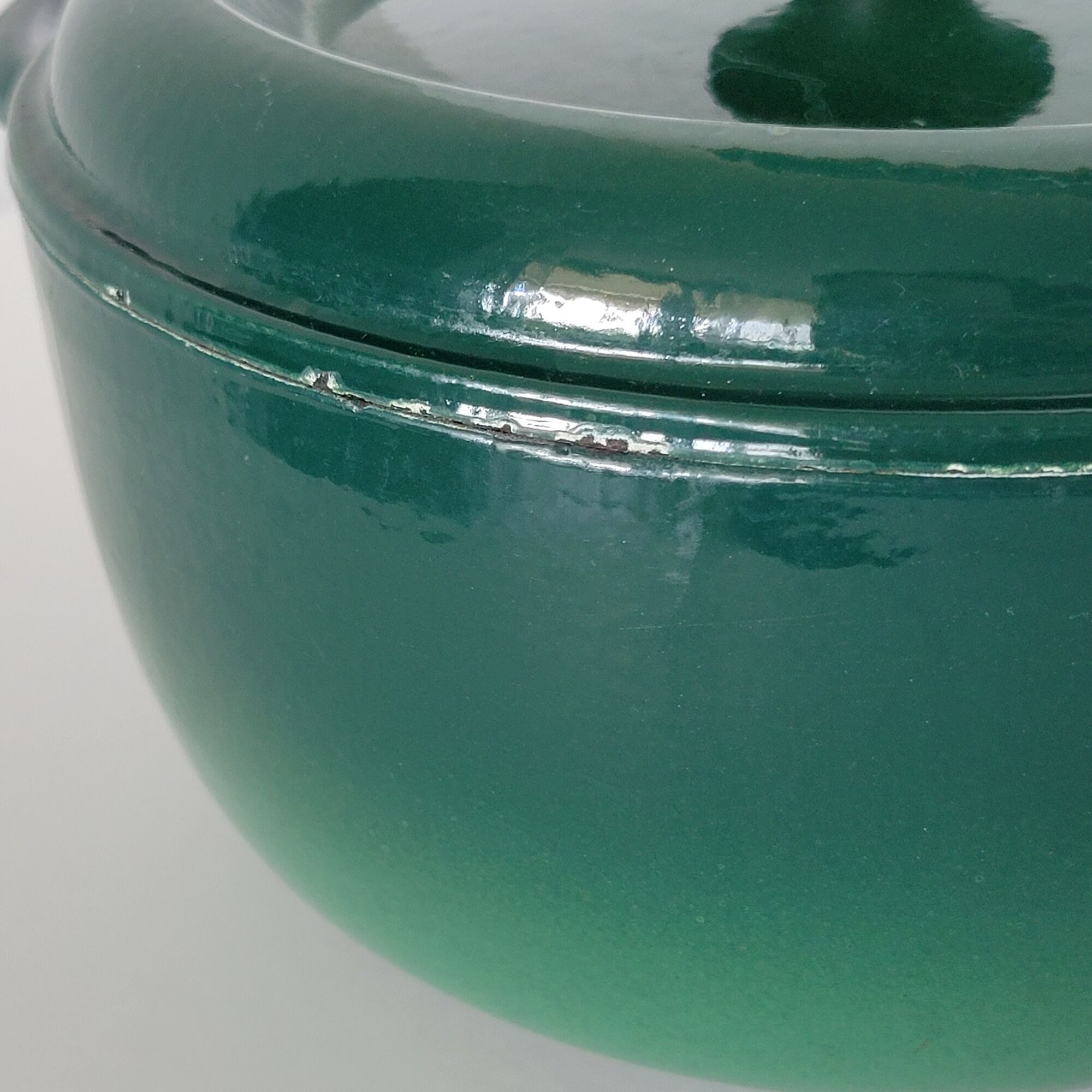 Round green enamelled cast iron casserole Nomar Staub vintage