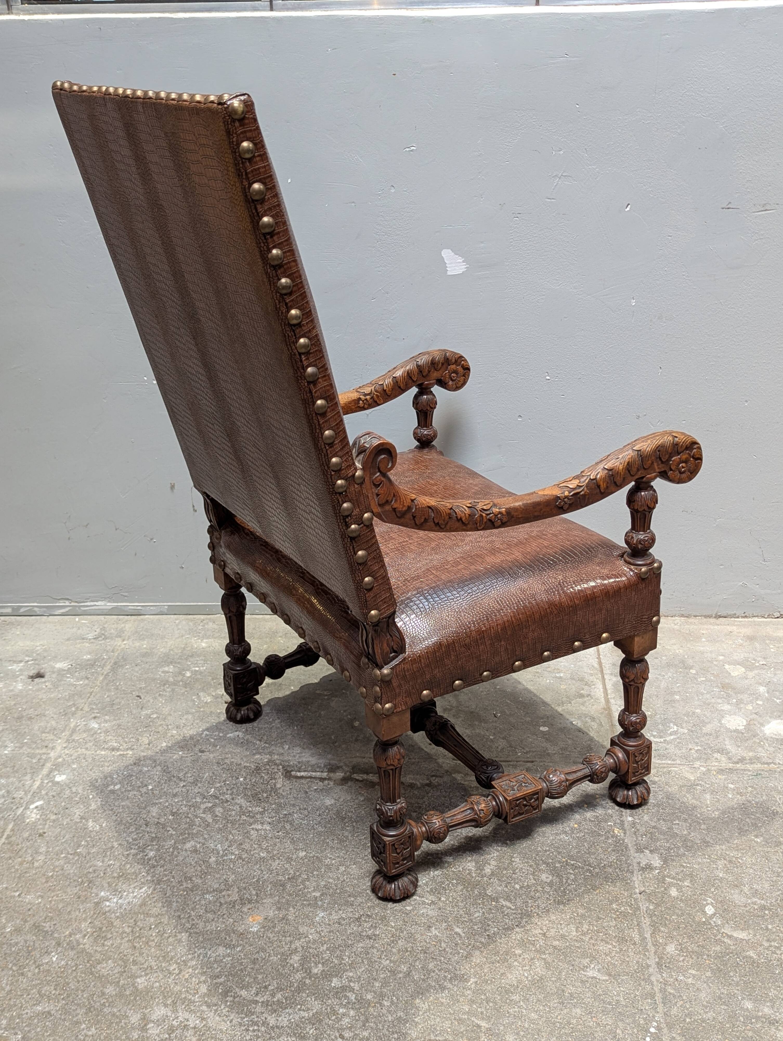 Pair of Louis XIII armchairs, 19th century