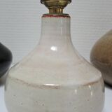 Three vintage ceramic lamps in blue, white and suede