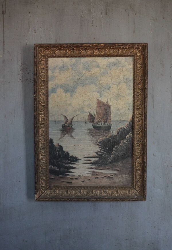Peinture ancienne, peinture marine, tableau encadré, peinture murale,bateau