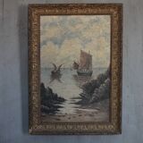 Old painting, marine painting, framed painting, wall painting, boat