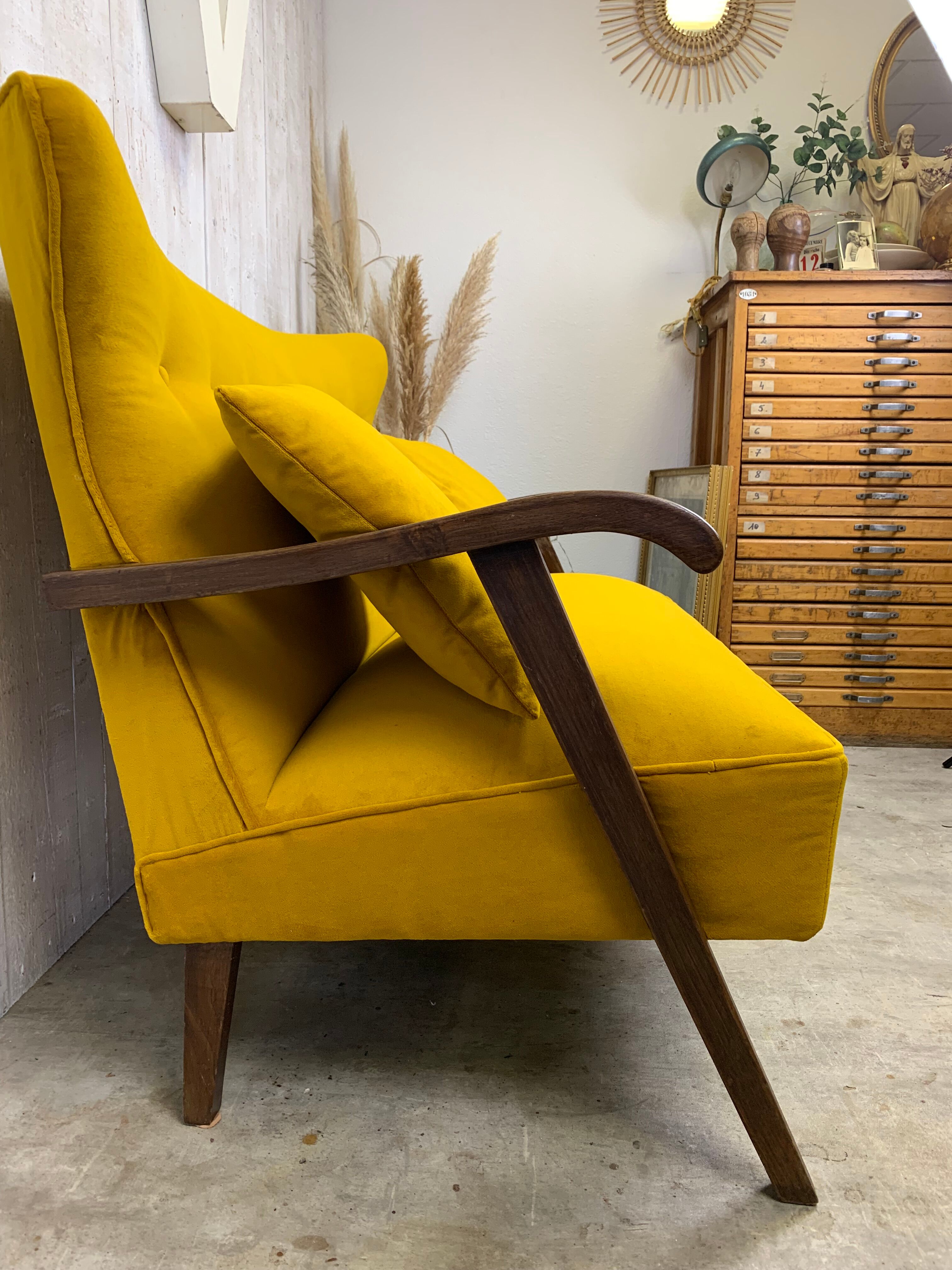 Yellow velvet sofa
