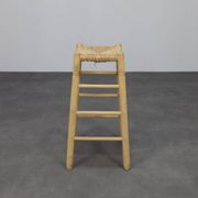 Ensemble de 4 tabourets de bar en bois et rotin, années 1970