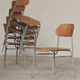 Set of 6 metal and wood school chairs  
Former Czechoslovakia 1960