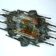 Large brutalist iron & ice Murano glass sconce / wall lamp, 1960s