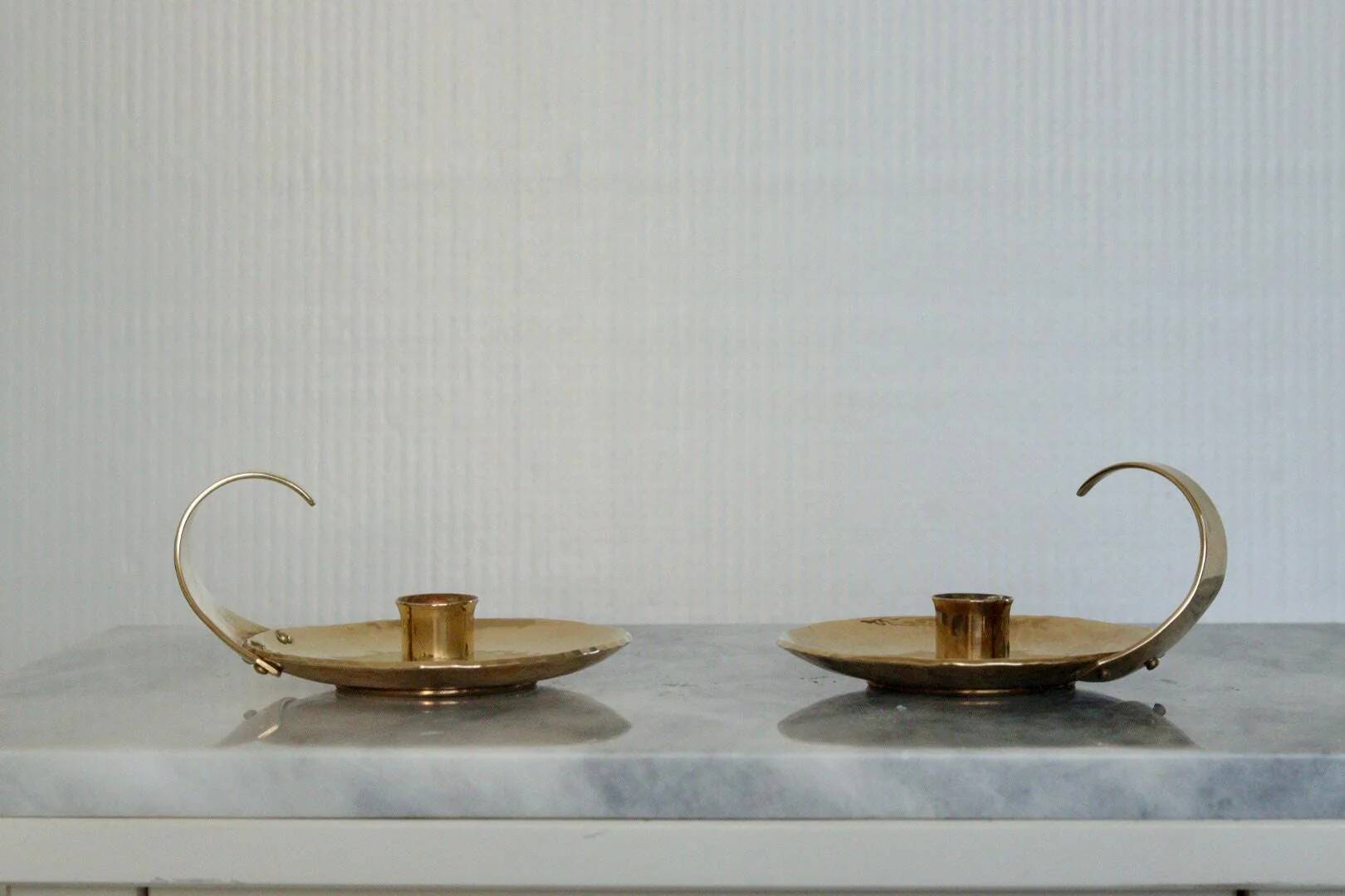 Pair of Swedish mid-century candlestick holders by Skutuna