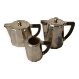 Art Deco Set of Coffee and Tea Jugs + Milk Jug Silver-Plated Metal and Bakelite