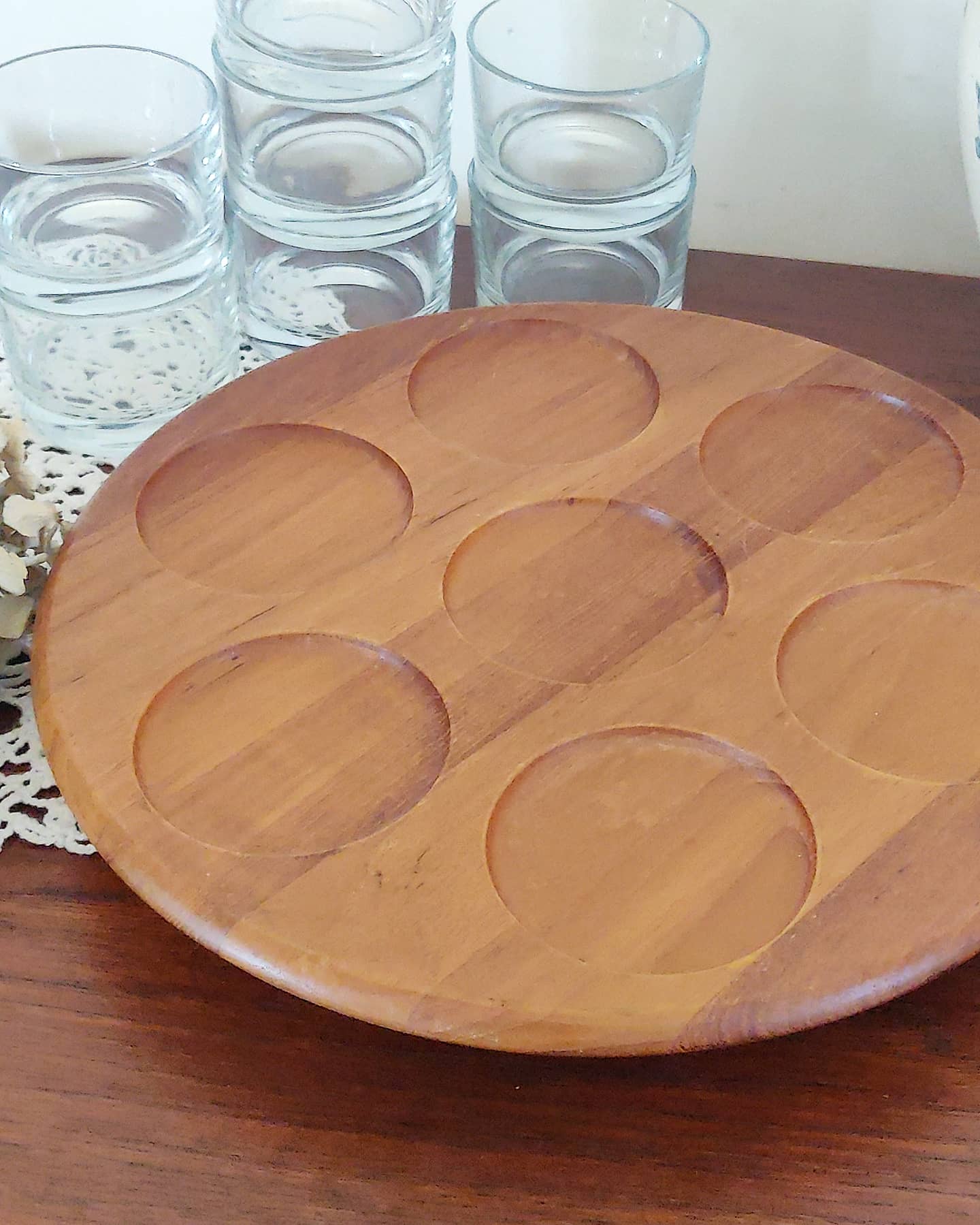 Old Scandinavian teak turntable aperitif tray