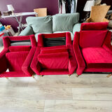 Set of 3 airborne velvet red armchairs