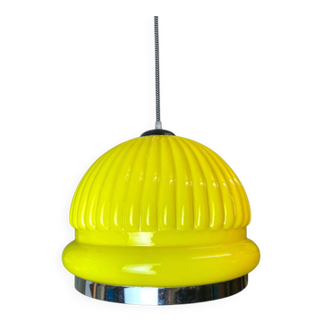 Large Space Age yellow glass hanging light
