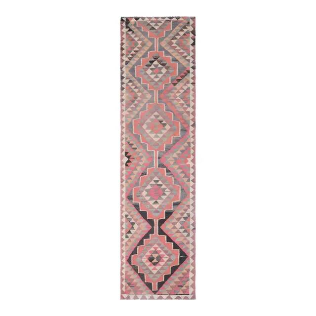 1970s Vintage Turkish Handmade Wool Cotton Pink Kilim Rug 97x158