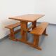 Suite of a table and 2 vintage fir benches from the 60s