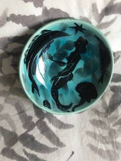 Pretty blue enamel bowl, signed "Courtade 81"