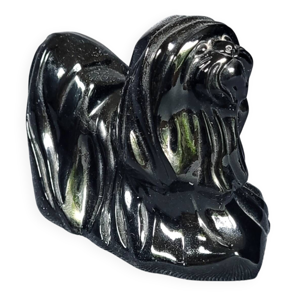 Figurine de chien Shi Tzu mignonne, en obsidienne. 22x8x6 cm