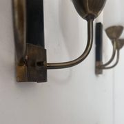 Pair of vintage double wall lights, brass and opaline, France 1950