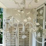 Vintage chandelier in painted metal decoration foliage and flowers