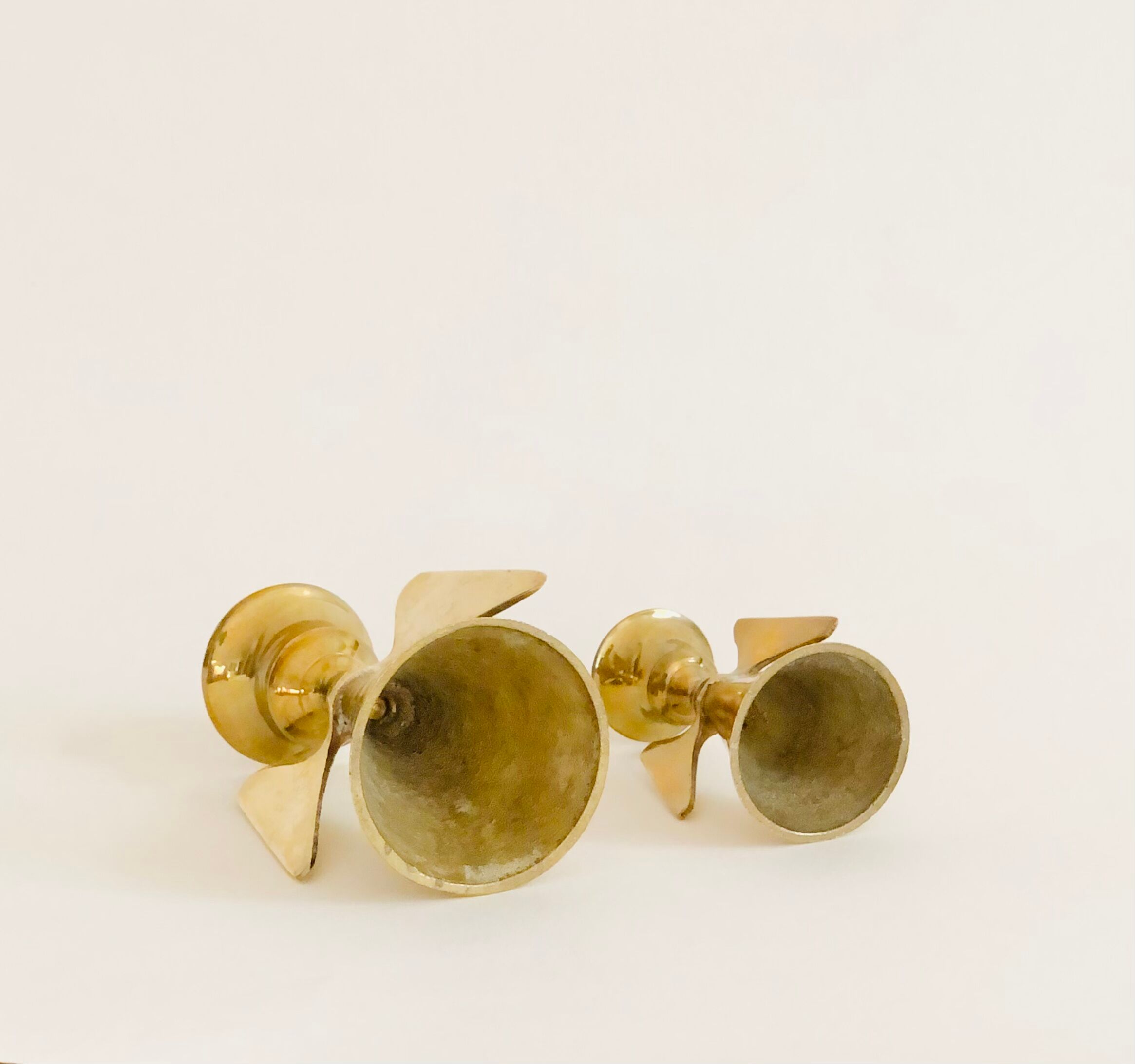 Duo of brass angel candle holders