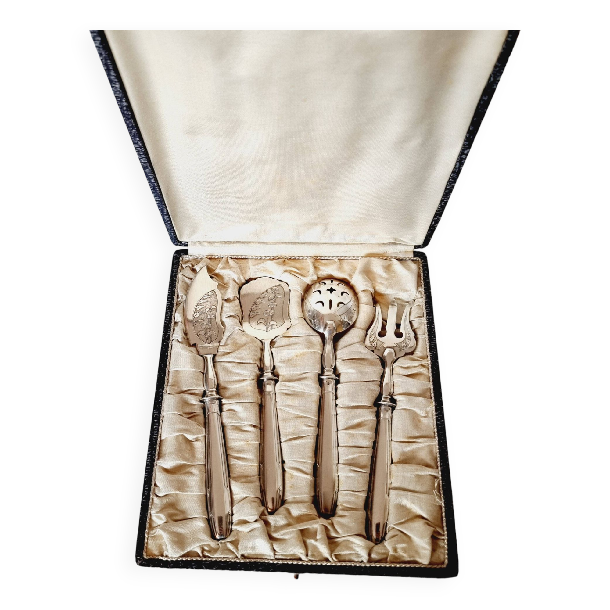 4 Art Deco Cubiertos to serve Postres or Frutas de Metal Plata de Principios S.XX