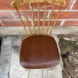 Antique baumann western chair wood + vintage brown leatherette seat