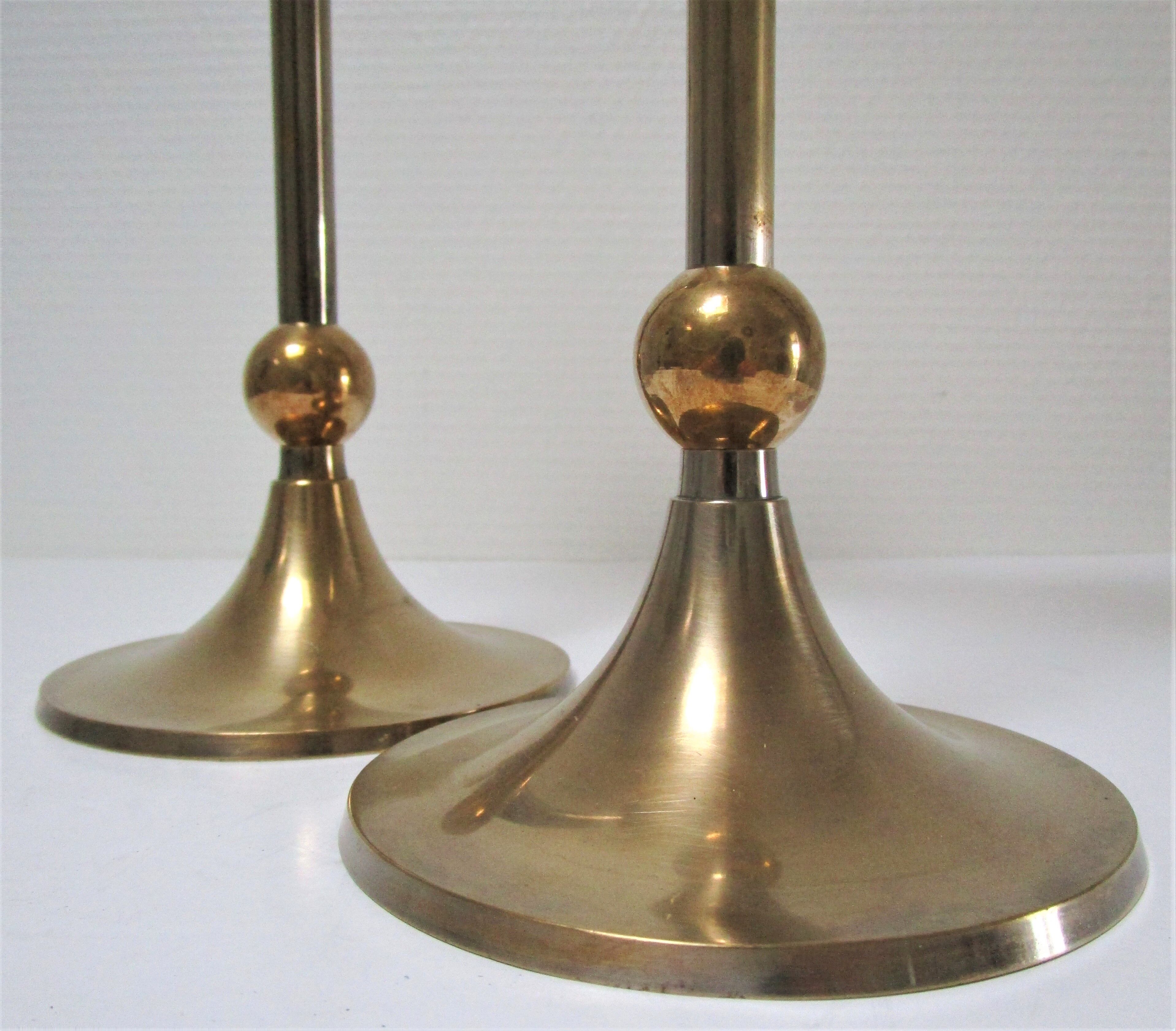 Pair of Scandinavian candlesticks brass vintage steel