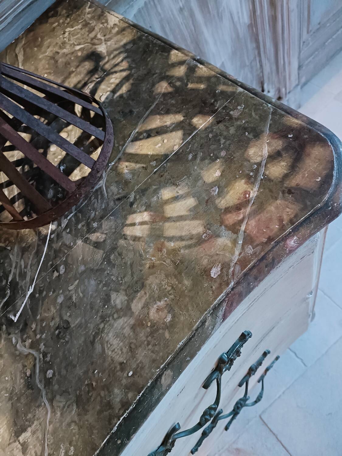 19th century curved chest of drawers with re-engraving