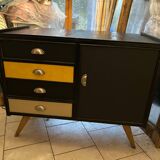Commode buffet année 60 cuir et bois