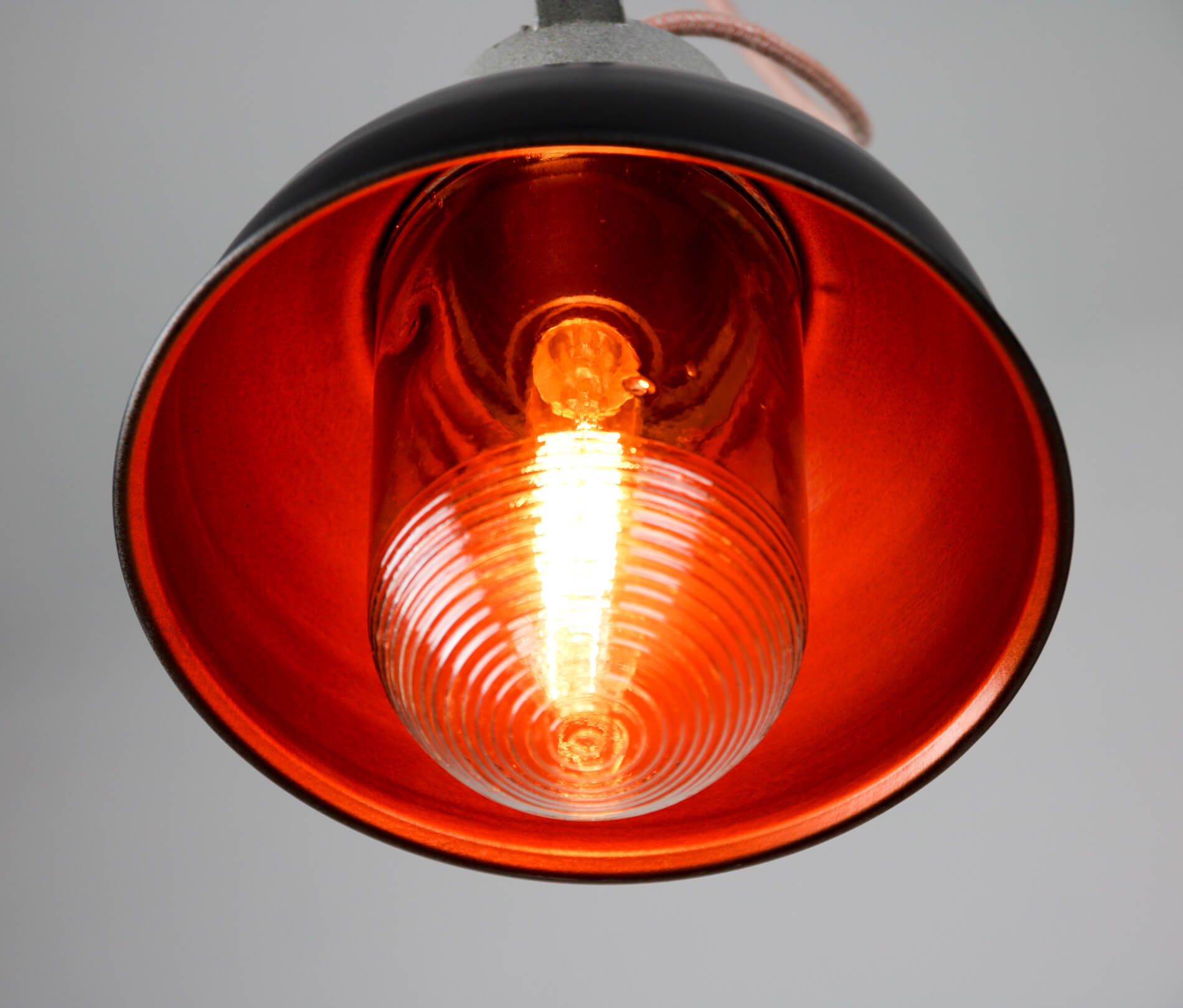 Vintage dark blueberry blue small industrial hanging light from TEP