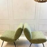 Chauffeuses vintage Kiss Pelfran rénovées – tissu bouclé vert