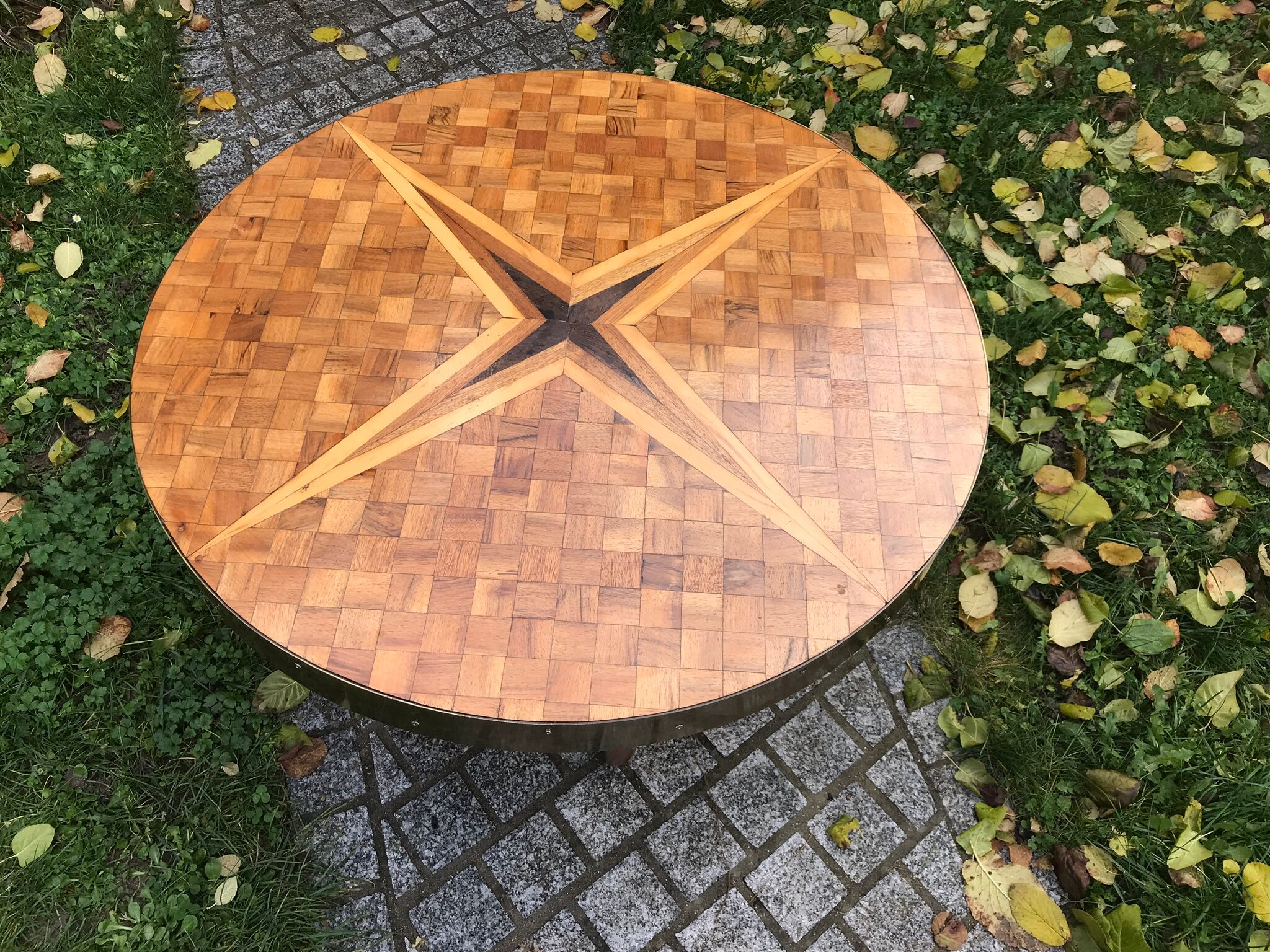 Marquetry and brass coffee table 1960
