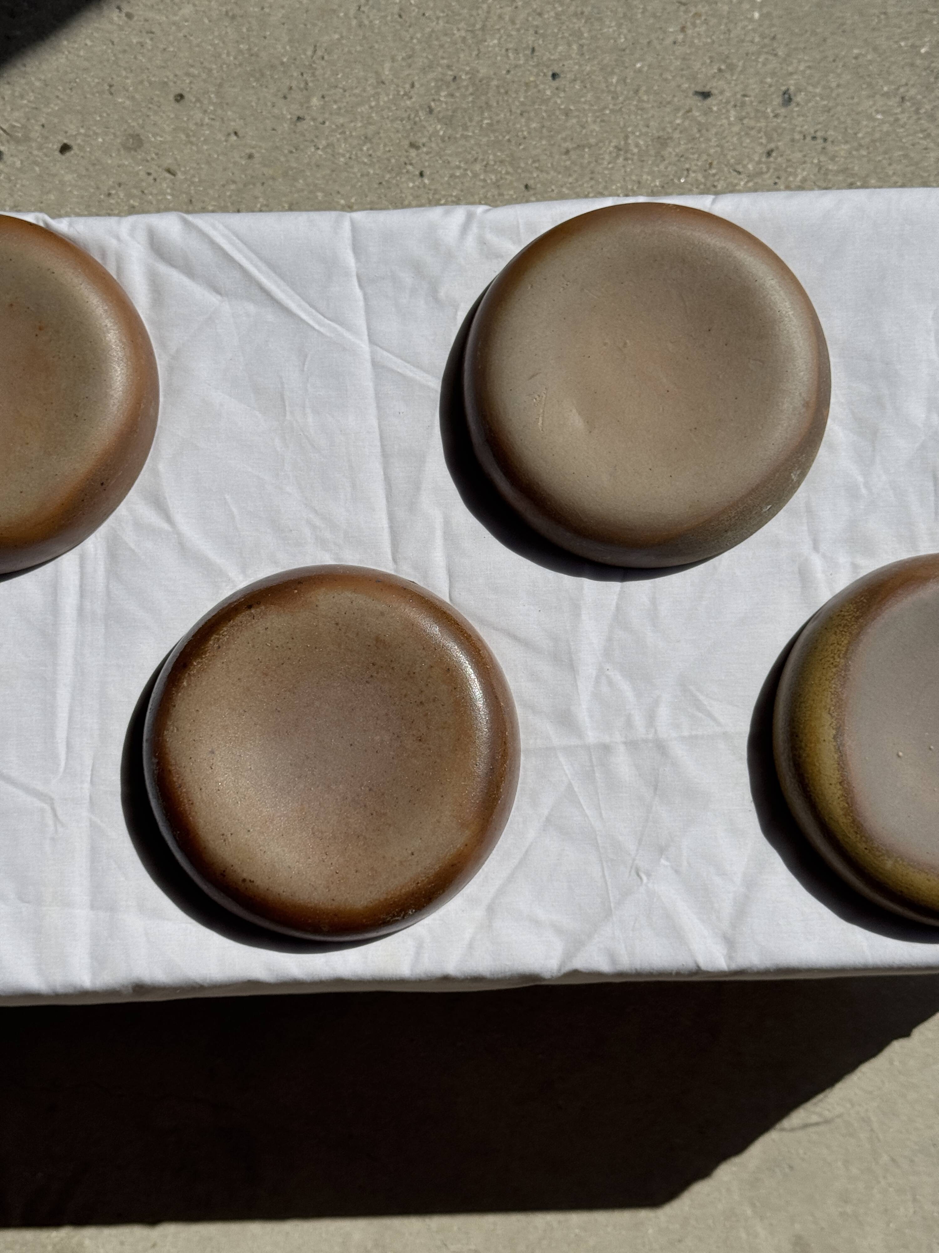 Set of 6 handmade ceramic deep plates in glazed beige D19.5 H4