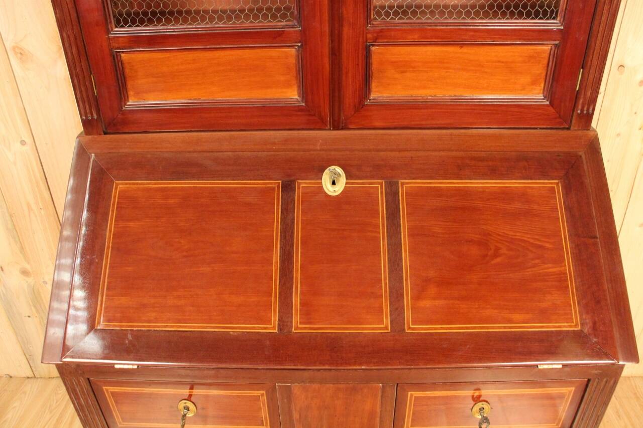 Scriban Bookcase In Solid Mahogany, 18th Century, Louis XVI, Port Furniture