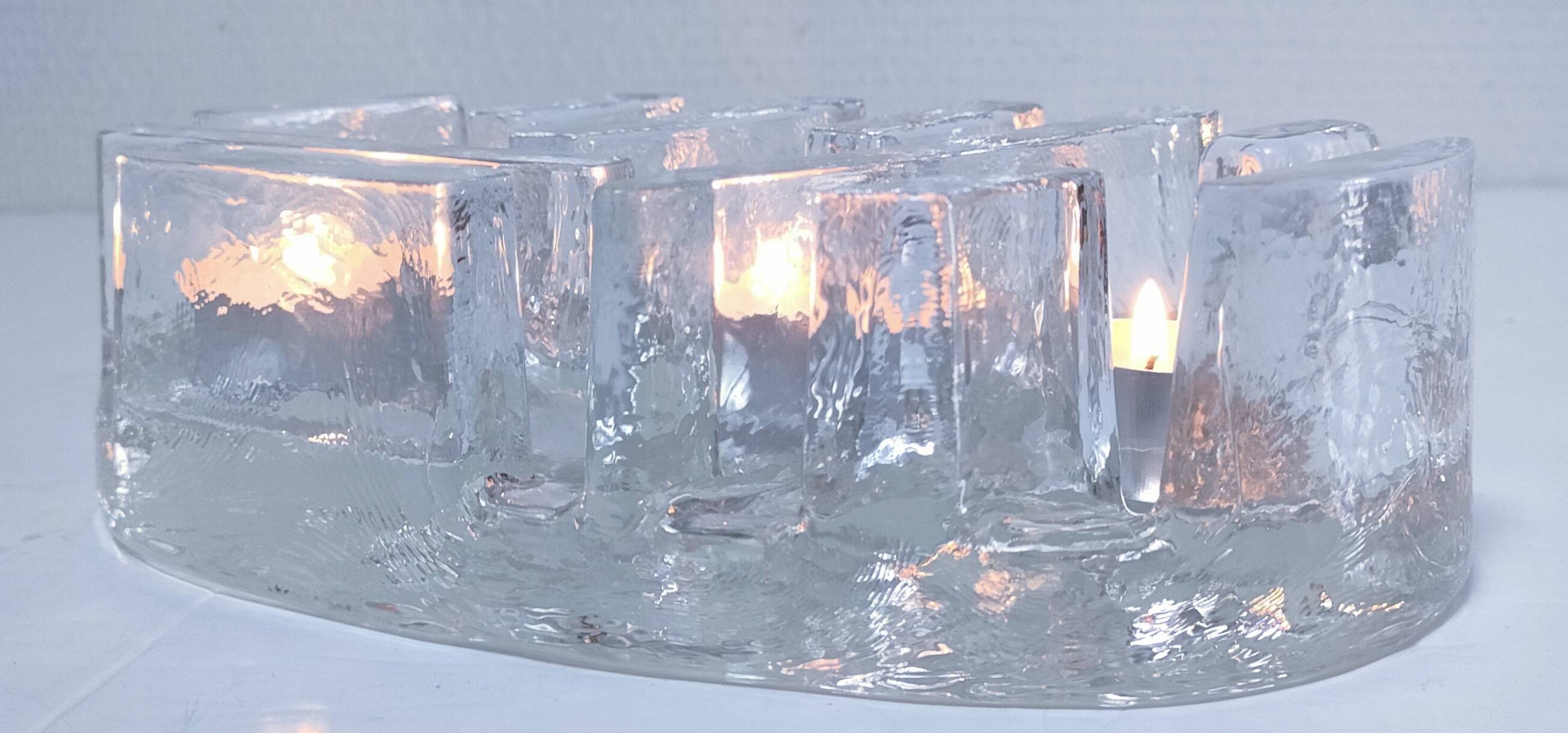 80s design sculptural glass candle holder