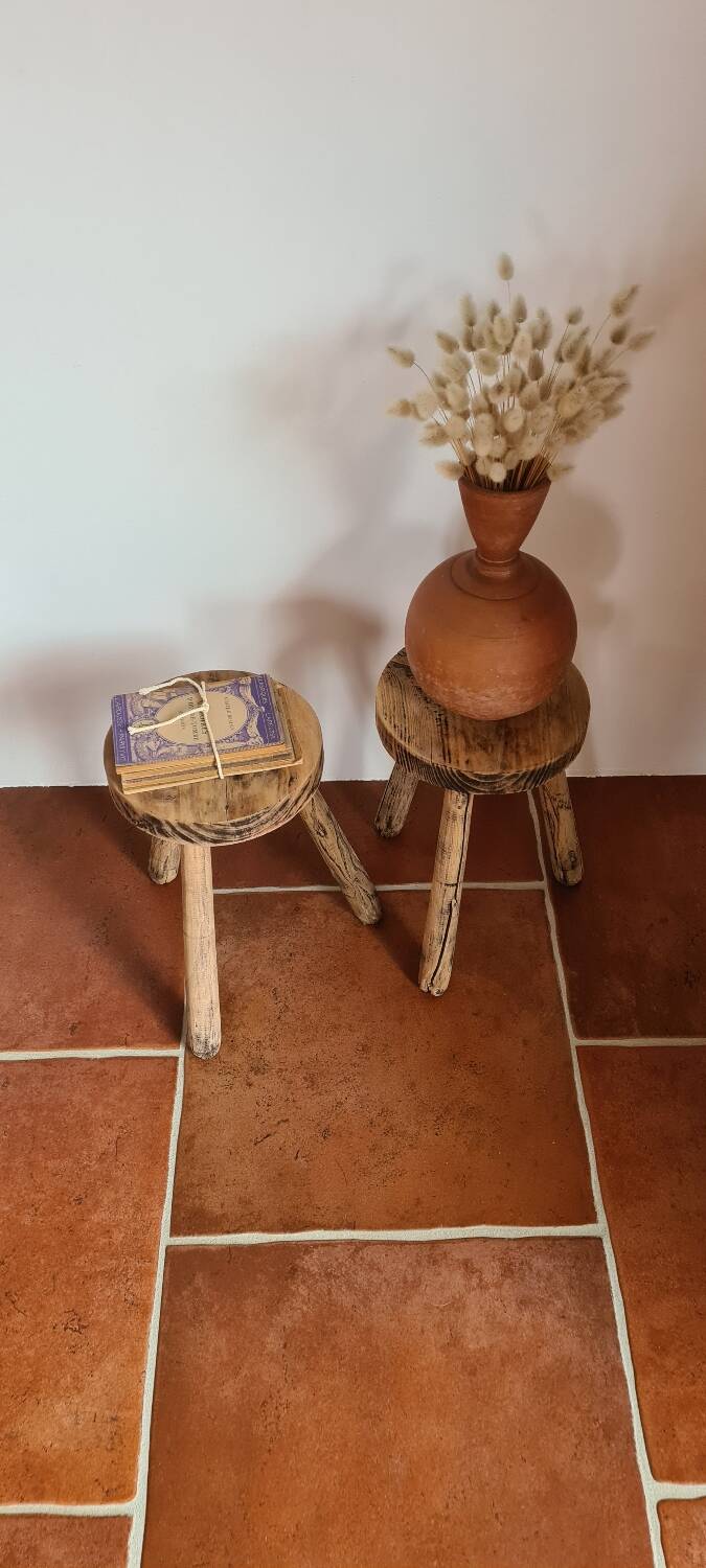 Pair of brutalist tripod stools