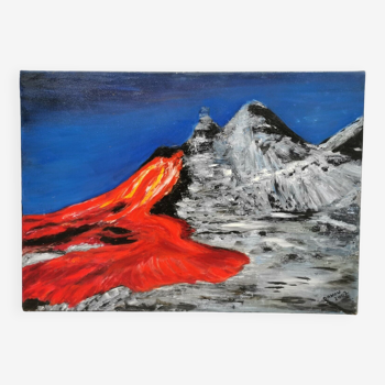 Table signed danou . oil on canvas tanzania volcanic eruption july 2004