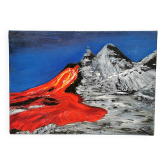 Table signed danou . oil on canvas tanzania volcanic eruption july 2004