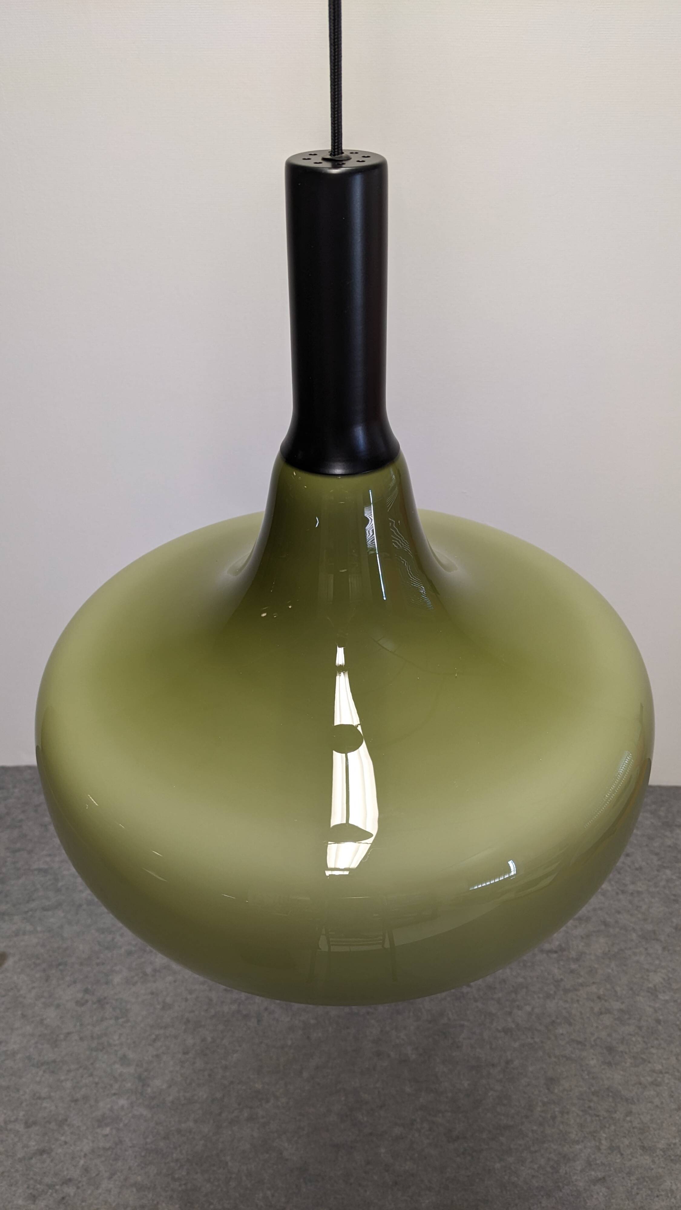 XL olive green opaline water drop pendant light from the 60s/70s