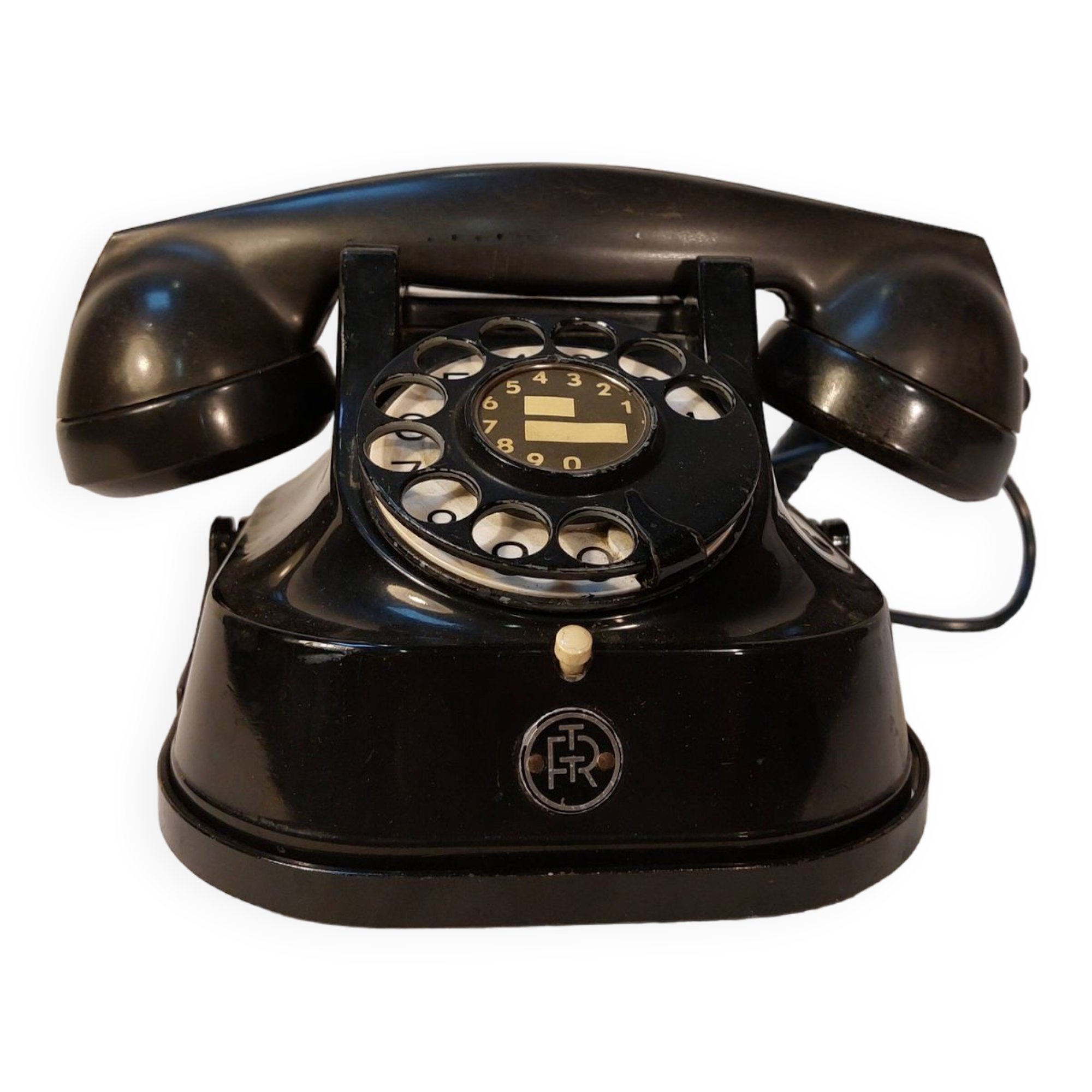 Old Belgian RTT 56B dial telephone in black bakelite