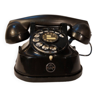 Ancien téléphone à cadran belge RTT 56B en bakélite noire