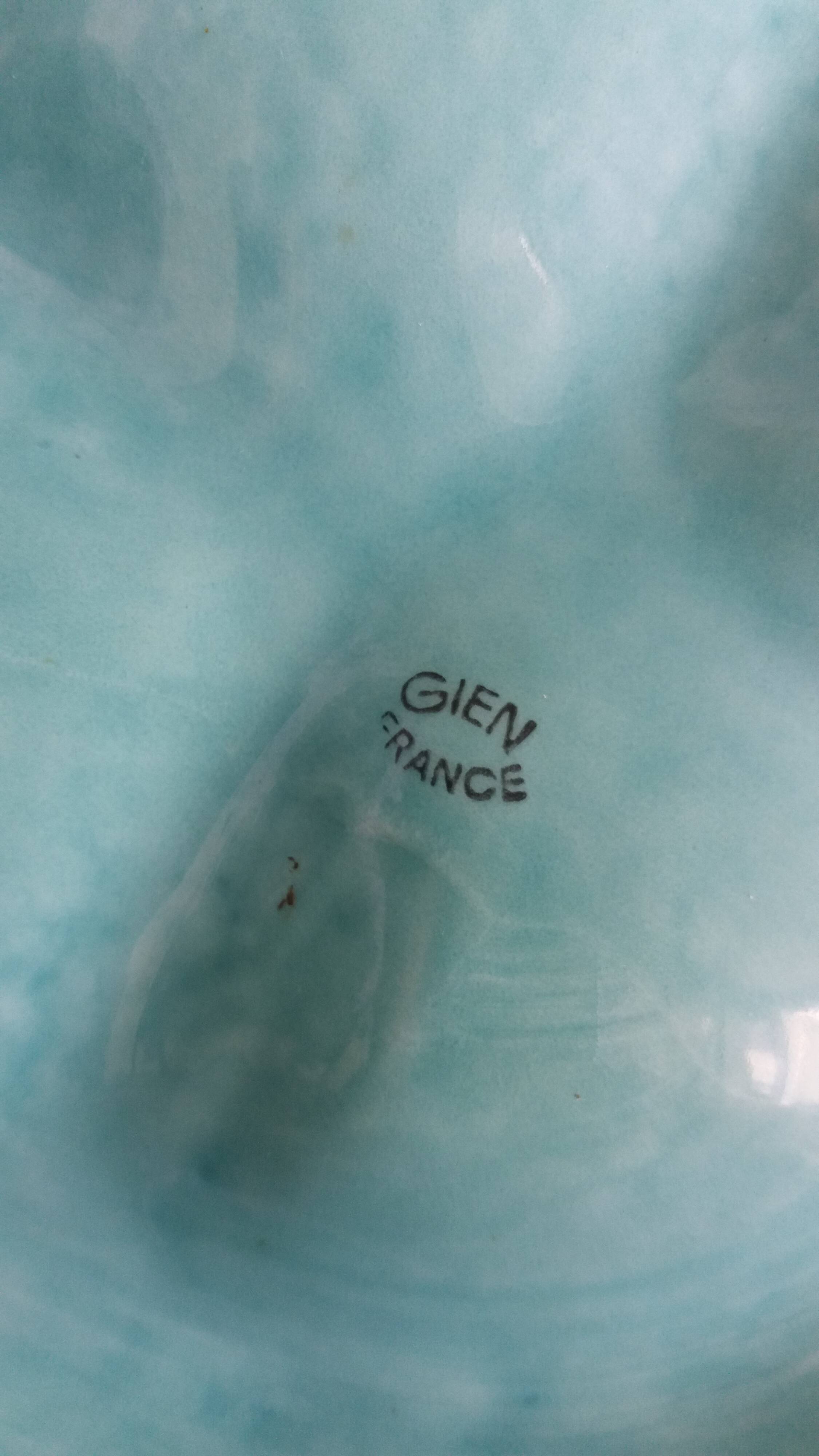 Turquoise barbotine oyster dish Gien France