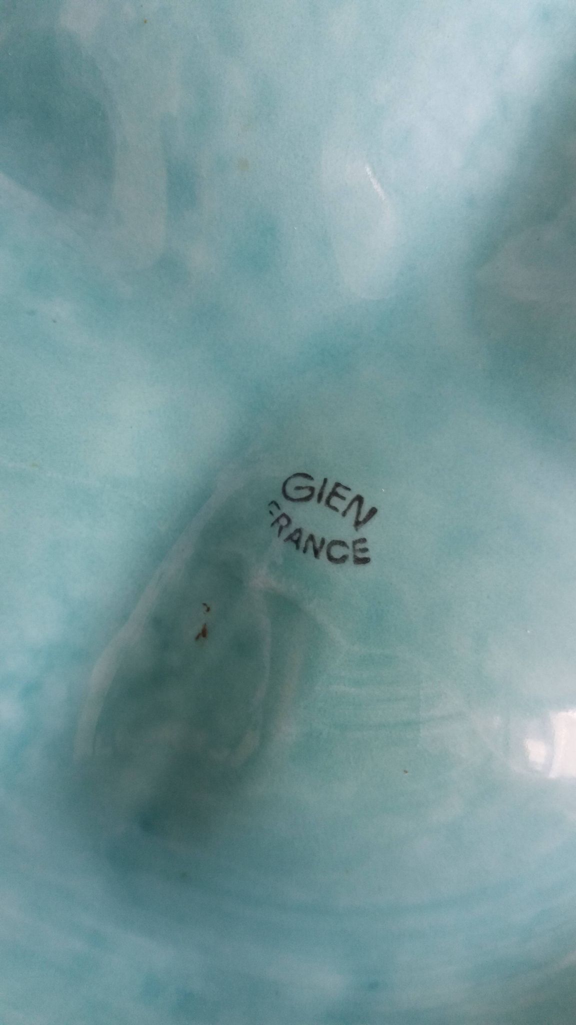 Turquoise barbotine oyster dish Gien France
