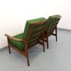 Paire de fauteuils scandinaves vintage en teck et tissu vert des années 60