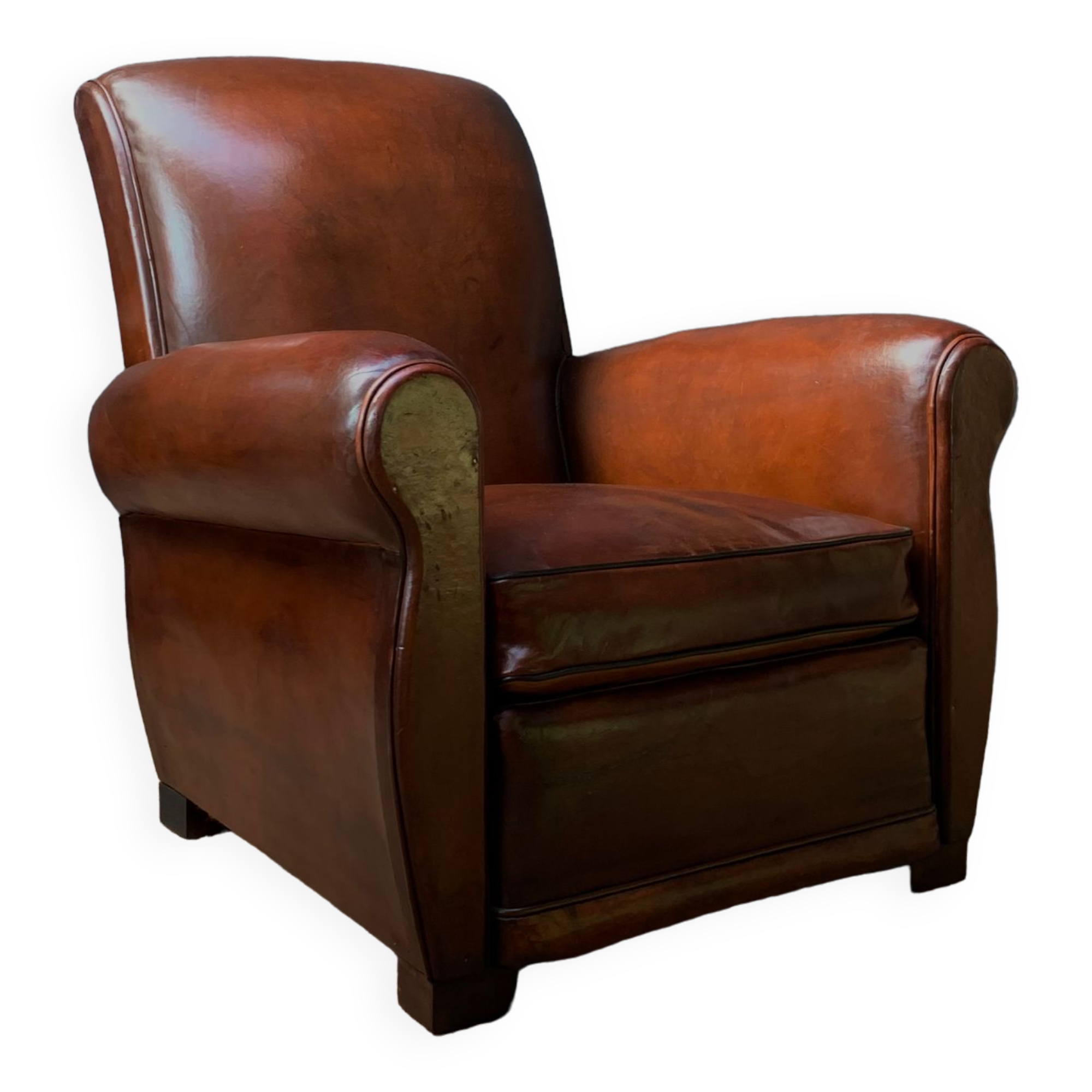 French, leather club chair, havana lounge model circa 1950's