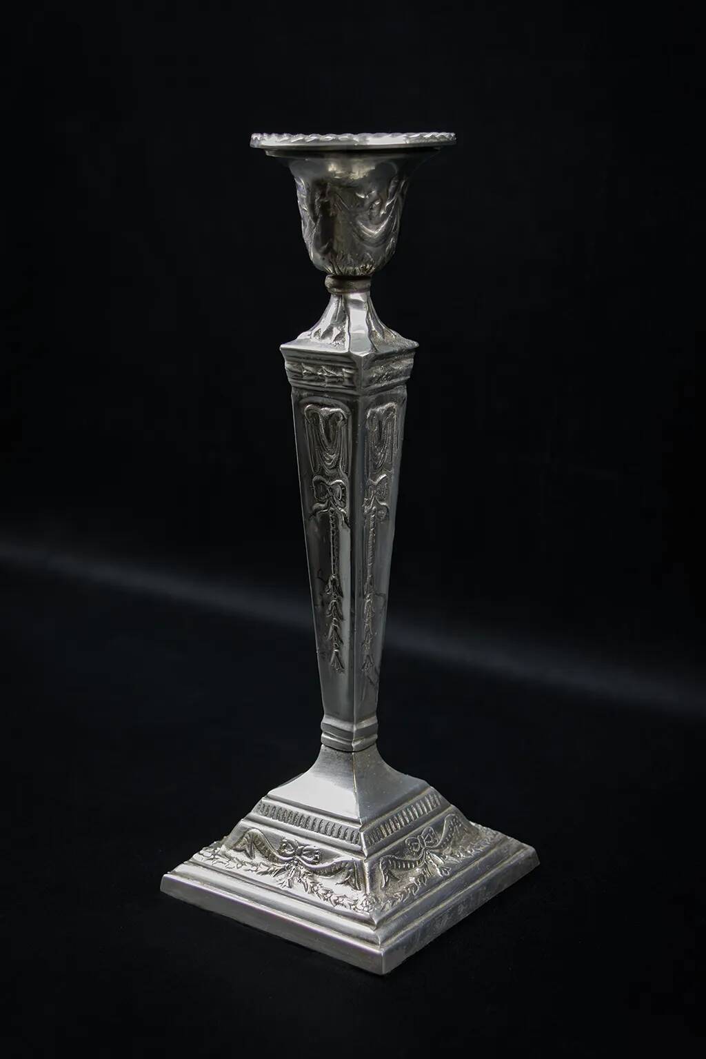 Pair of Neoclassical Victorian Silver Plated Candlesticks