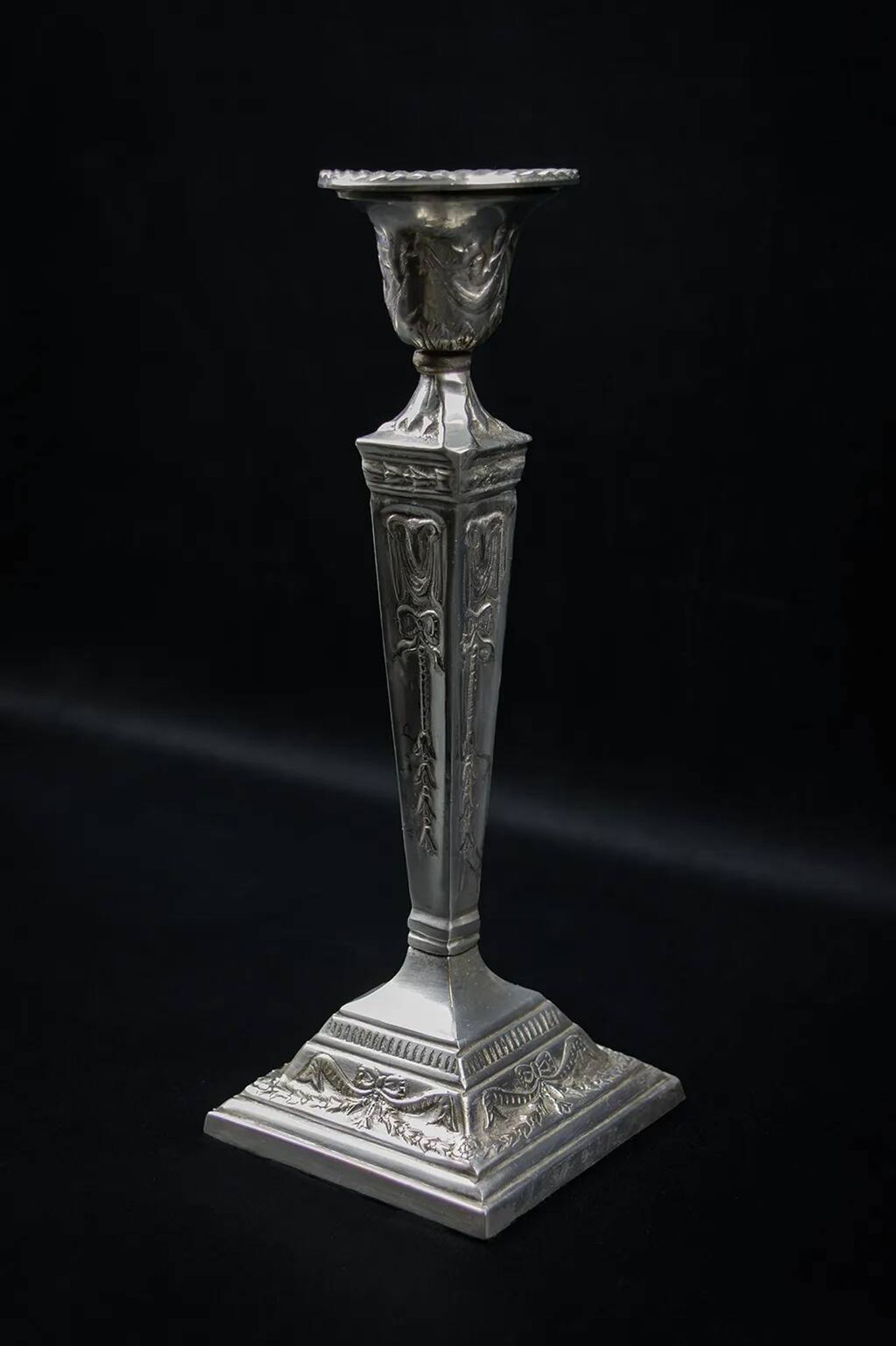 Pair of Neoclassical Victorian Silver Plated Candlesticks