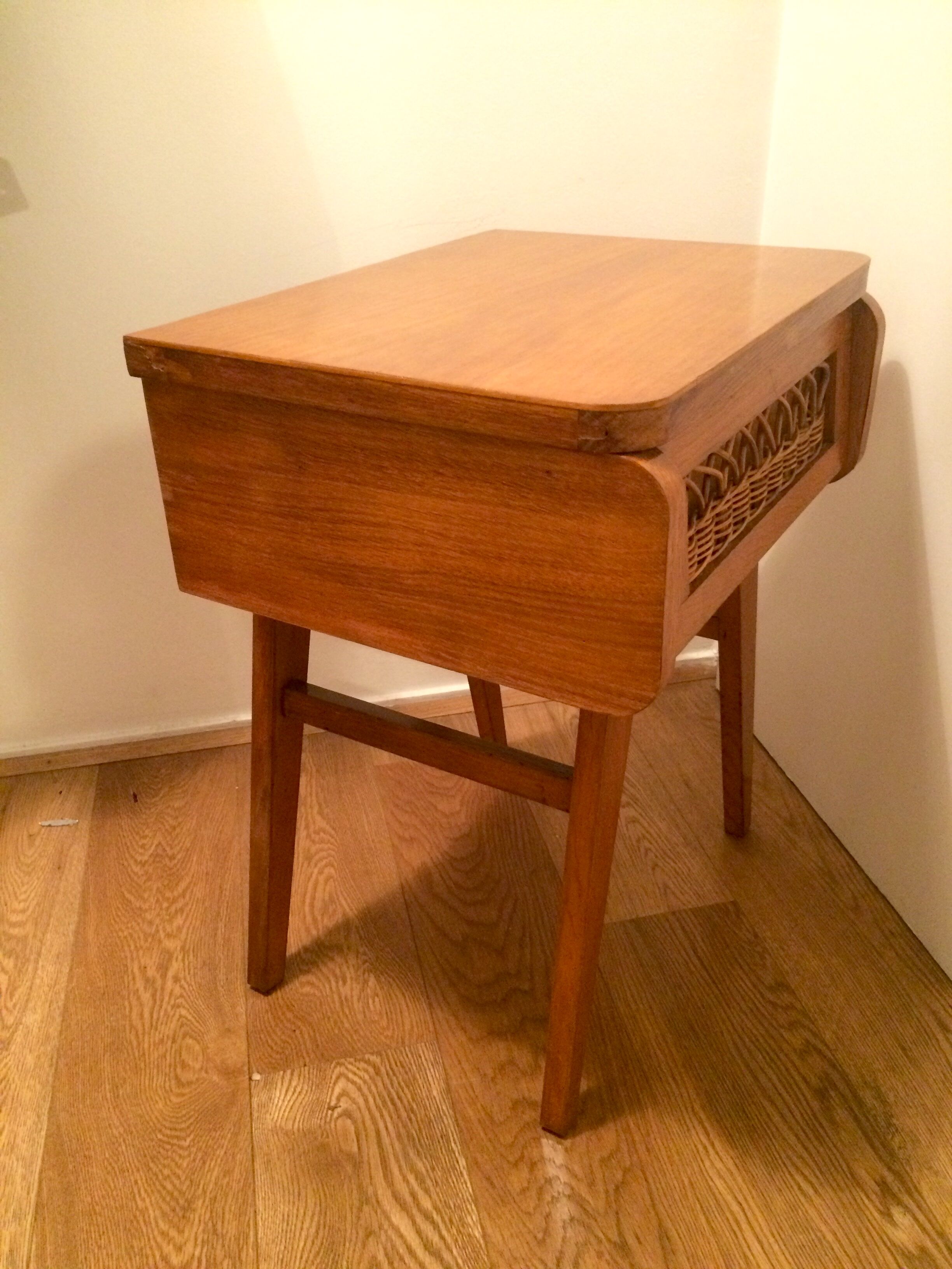 Vintage bedside table wood and rattan