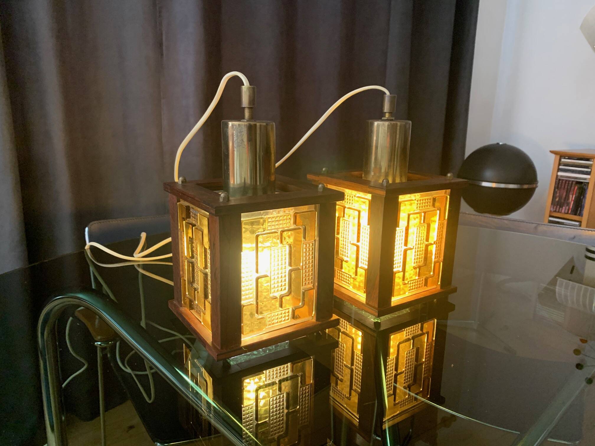 A pair of ceiling lamps designed by Erik Höglund, Kosta Boda, Sweden, 1960s