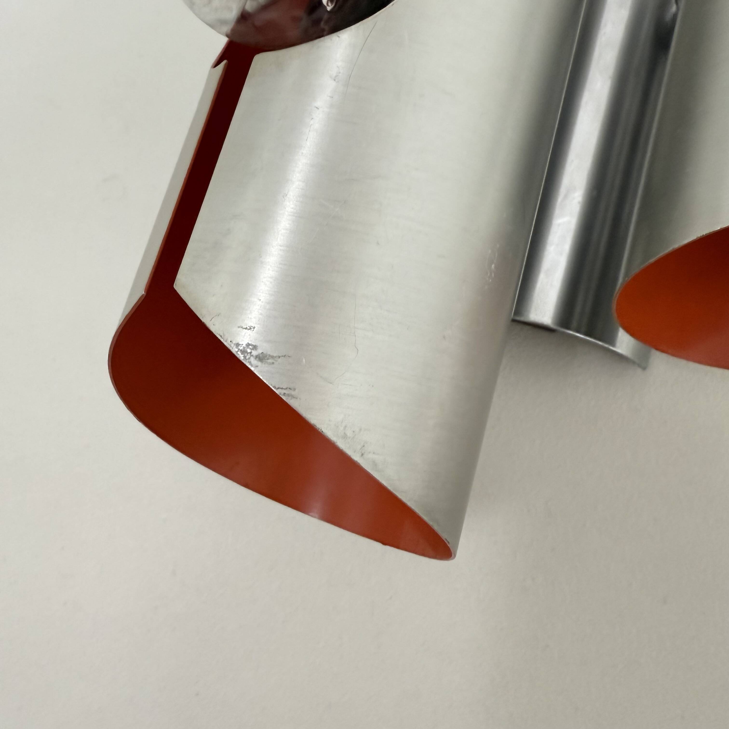 Space age aluminium with orange inside wall lamp sconce , 1970s