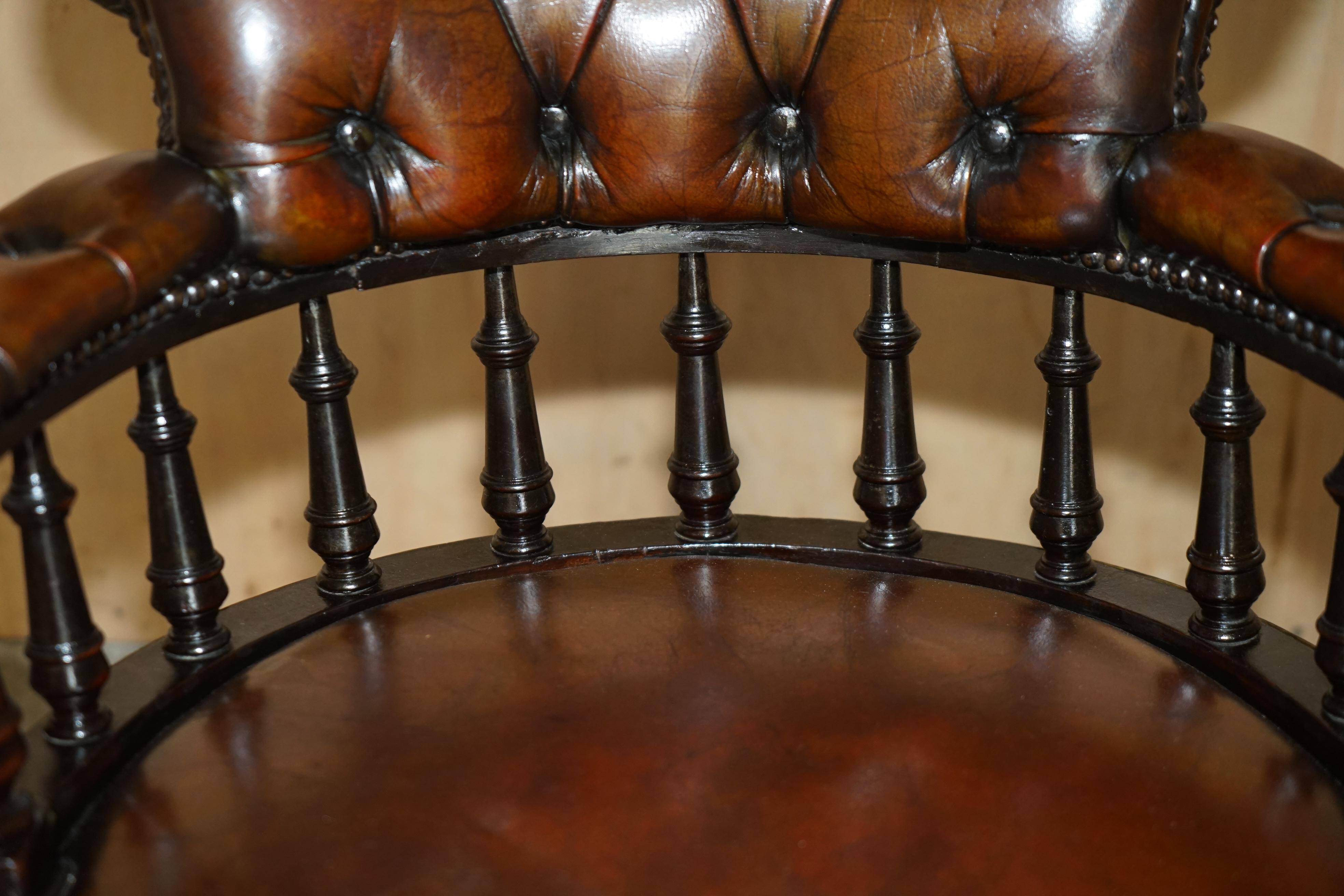 Victorian Captain Chesterfield Armchair in Restored Leather